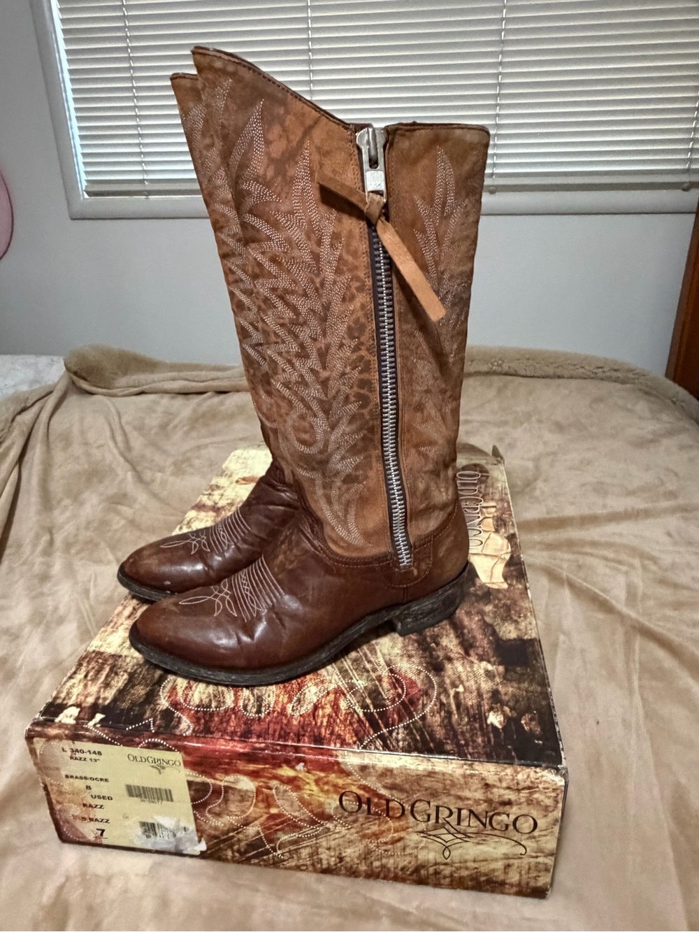 Old Gringo Razz 13” Heeled Boots in Brass/Ocre Women’s Size 7 Western Hippie